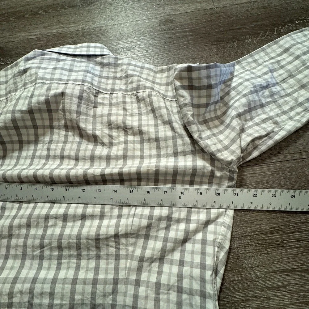Banana Republic Shirt Mens‎ M Gray Supima Cotton Grant Fit Plaid Casual Preppy